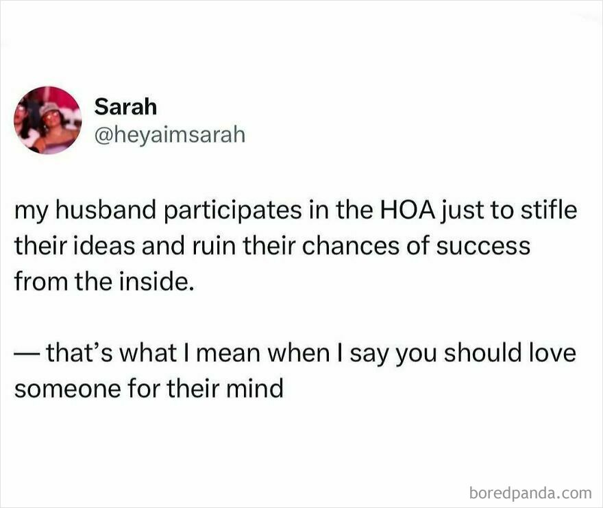 Text meme about a husband in HOA ruining ideas, reflecting humor in memes and jokes about dads being the same.