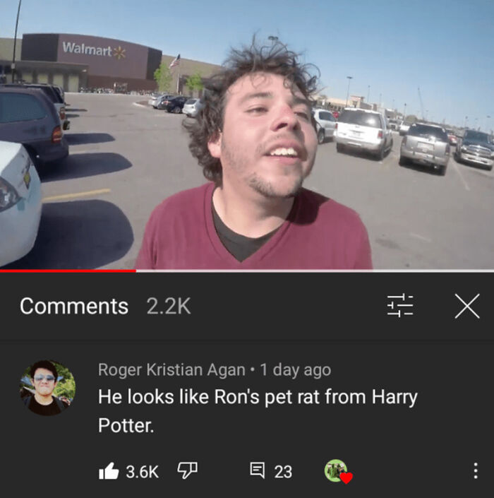 A man in a parking lot with a humorous YouTube comment highlighting hilarious YouTube comments better than the video.