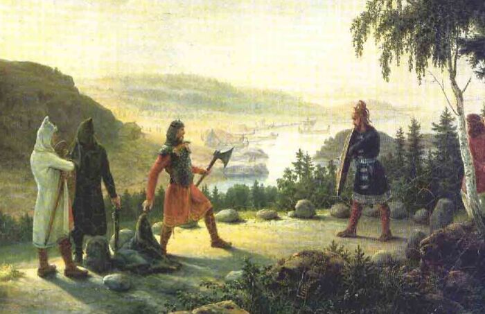 Medieval warriors in armor preparing for a dangerous and unsafe historical sport battle near a rocky shoreline.