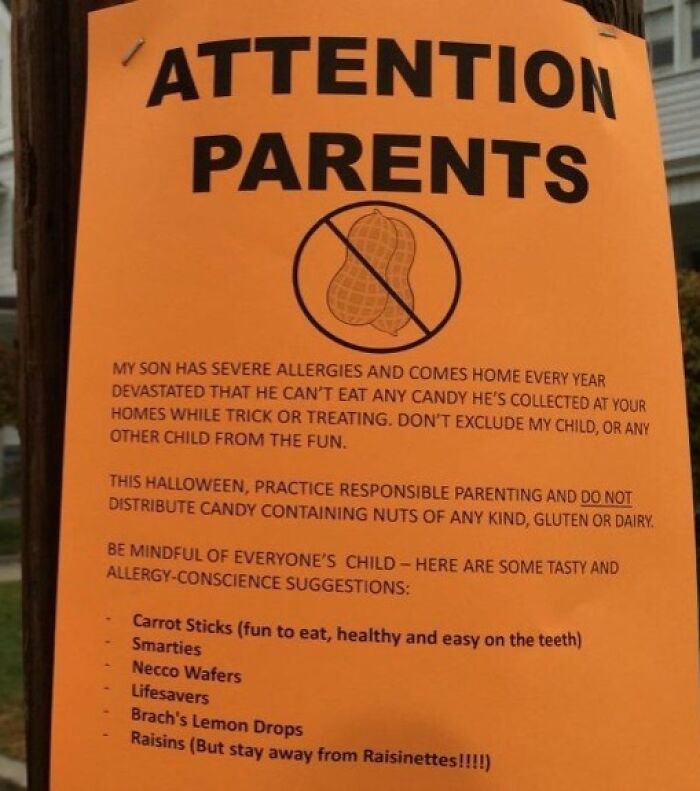 Halloween fails warning parents to avoid candy with nuts due to allergies, highlighting common Halloween treat mistakes.
