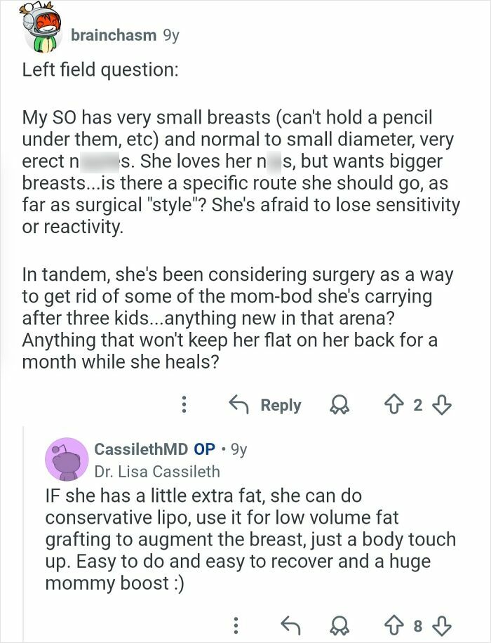 Discussion on breast augmentation and liposuction options from plastic surgeons offering honest cosmetic work advice.