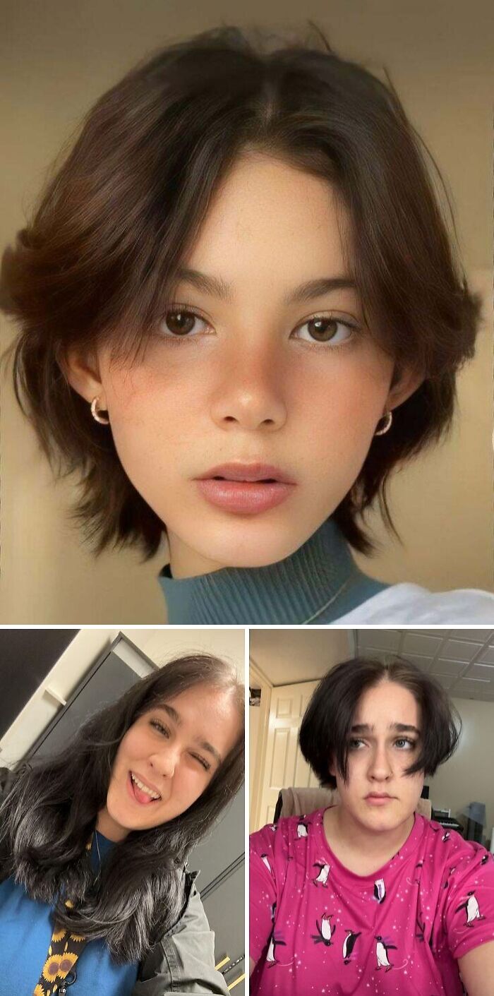 Three young people with different hairstyles showcasing hilarious tragic hair accidents and awkward haircuts.