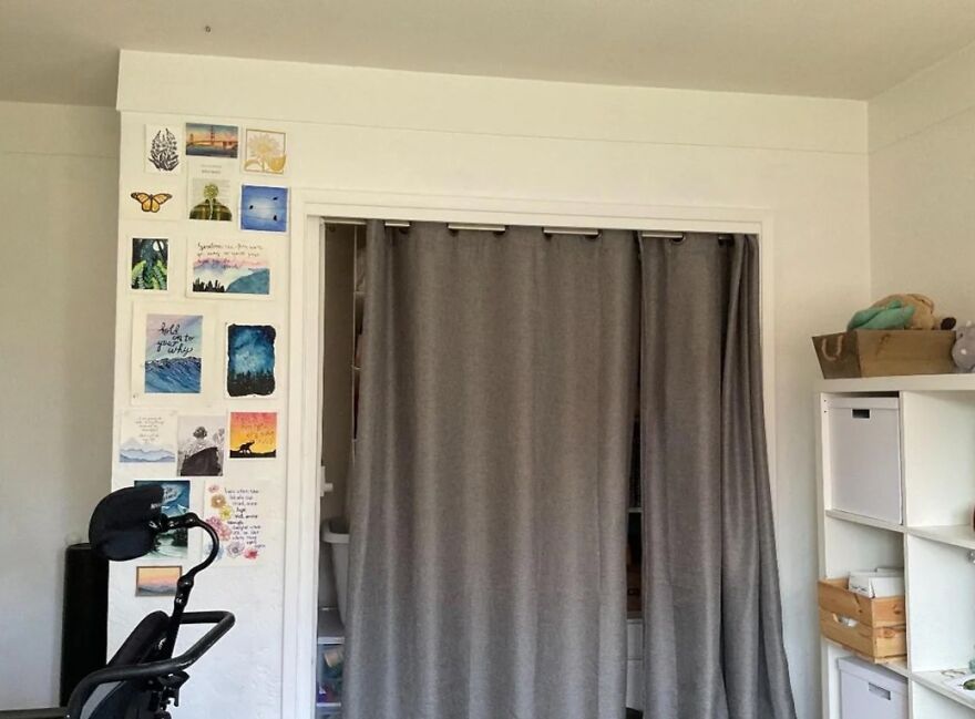 Cozy home corner featuring organization hacks with storage bins and creative wall decor for better space management.