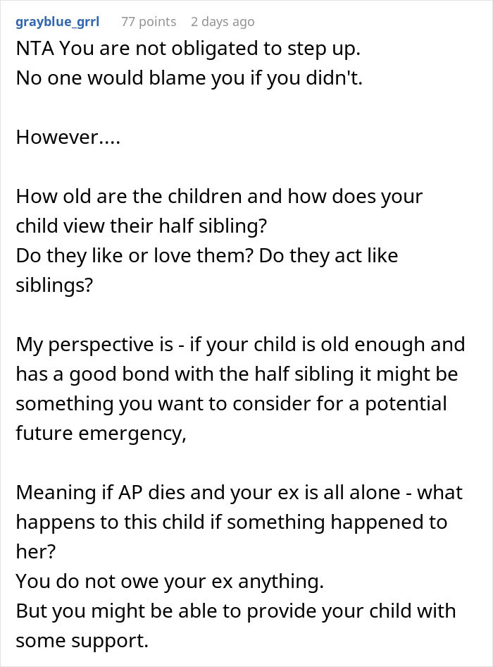 Commenter shares perspective on woman expecting help from ex-husband after leaving him, highlighting reality check and child support concerns. Commenter shares perspective on woman expecting help from ex-husband after leaving him, highlighting reality check and child support concerns.