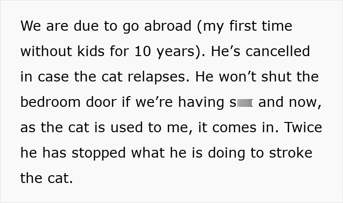 Text excerpt describing a partner stroking a cat during intimacy as the cat enters the bedroom. Text excerpt describing a partner stroking a cat during intimacy as the cat enters the bedroom.