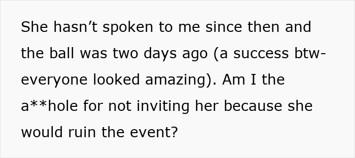 Text excerpt discussing exclusion from extravagant ball due to concerns about ruining the aesthetic and social consequences.