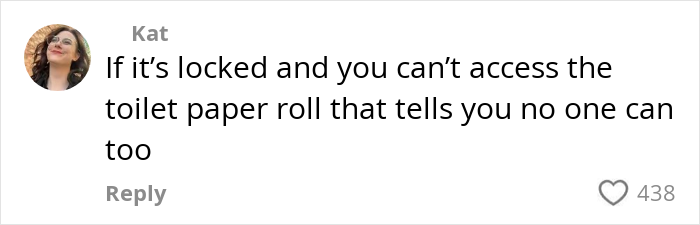 Comment by Kat discussing restricted access to toilet paper rolls highlighting public bathroom toilet paper danger. Comment by Kat discussing restricted access to toilet paper rolls highlighting public bathroom toilet paper danger.