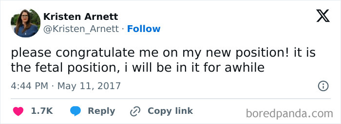 Screenshot of a funny and relatable meme about being in the fetal position shared by Memes To Discuss In Therapy page.