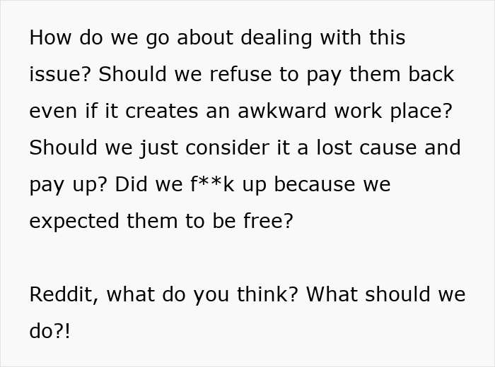 Text discussing coworkers feeling scammed after attending superior’s wife’s show that was not free as expected. Text discussing coworkers feeling scammed after attending superior’s wife’s show that was not free as expected.