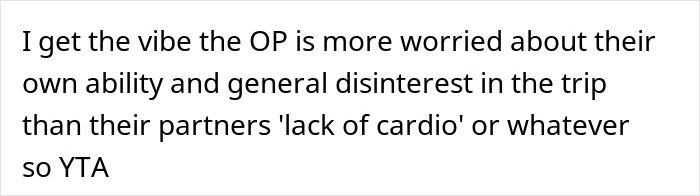Screenshot of a text comment expressing frustration about a man getting majorly hurt when his wife asks to cancel their anniversary trip. Screenshot of a text comment expressing frustration about a man getting majorly hurt when his wife asks to cancel their anniversary trip.