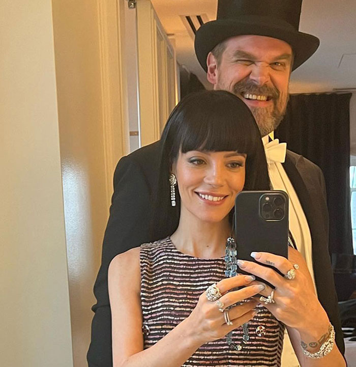 David Harbour and Lily Allen taking a selfie together, sparking fans clash online over cheating controversy. David Harbour and Lily Allen taking a selfie together, sparking fans clash online over cheating controversy.