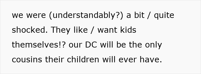 Text on a white background discussing shock over child-free weddings and cousins being the only children in the family. Text on a white background discussing shock over child-free weddings and cousins being the only children in the family.
