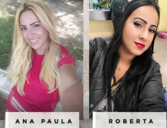 Two women named Ana Paula and Roberta shown in casual settings related to angel-faced serial criminal case. Two women named Ana Paula and Roberta shown in casual settings related to angel-faced serial criminal case.