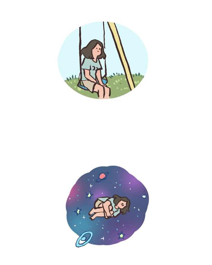 Malaysian artist's relatable drawing of life with her tall, geeky husband in casual, cozy reading moments together.