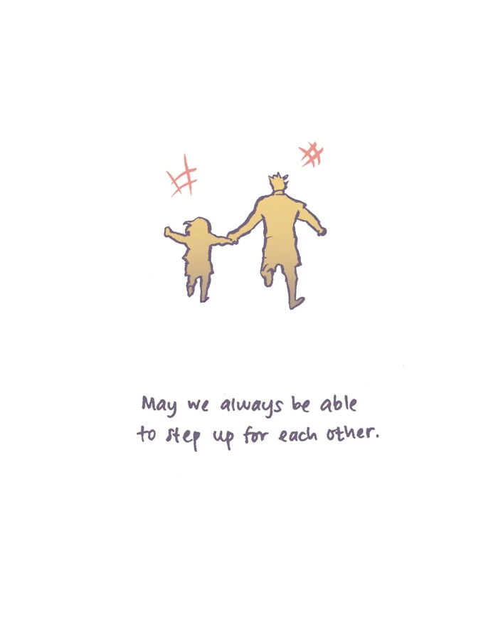 Illustration of a tall, geeky husband and wife holding hands and walking together, capturing relatable moments.