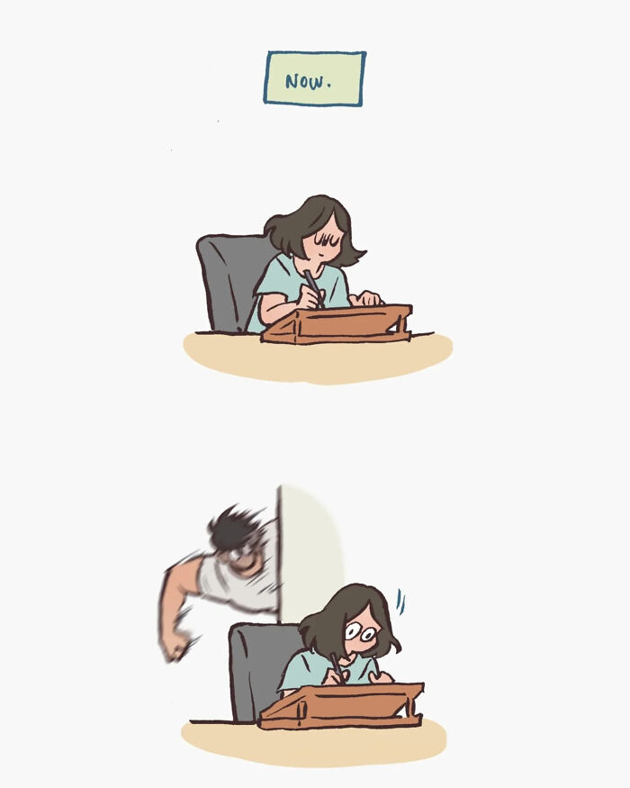 Illustration by Malaysian artist showing a close-up of hands and a woman's face in a relatable comic style.