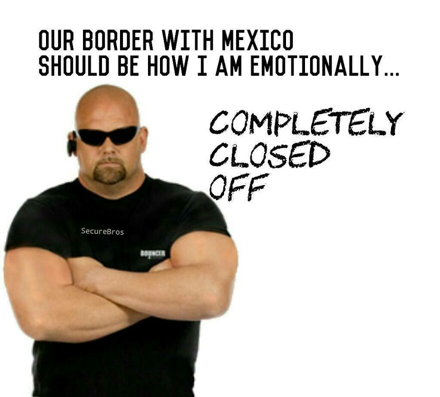 Muscular man in sunglasses with arms crossed captioned with a humorous post making fun of alpha males.