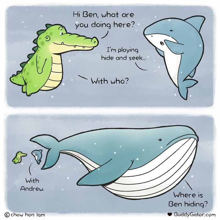 Comic featuring adorable animals playing hide and seek, showcasing charming animal characters setting a good example.