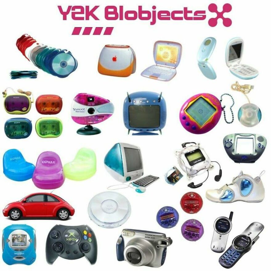 A collection of nostalgic gadgets and tech from the early 2000s representing nostalgia and retro memories.
