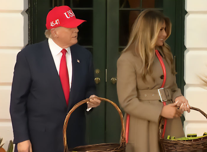 Donald Trump and Melania Trump holding baskets outside the White House during Halloween display widely roasted online. Donald Trump and Melania Trump holding baskets outside the White House during Halloween display widely roasted online.
