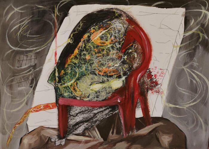 The Cremation With A Red Chair - Artist Indranil Banerjee