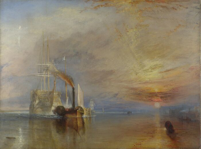 Famous painting of ships at sunset with calm waters, showcasing a scene that changed art forever and costs a fortune.