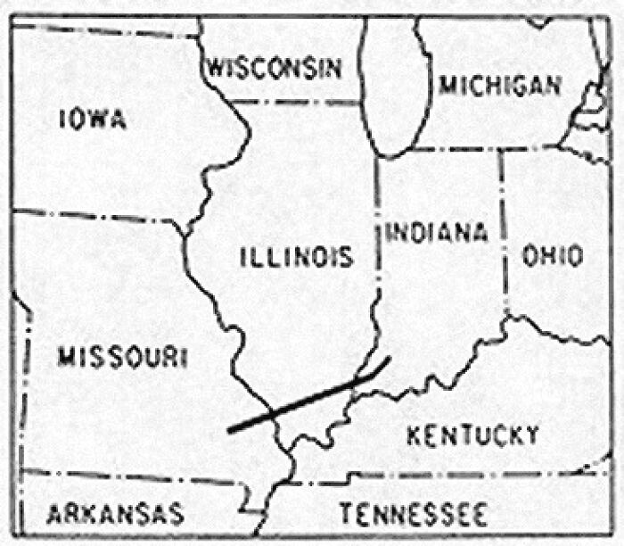Map of Midwest US states including Illinois, Indiana, and Missouri, highlighting weather records showing the planet's power.