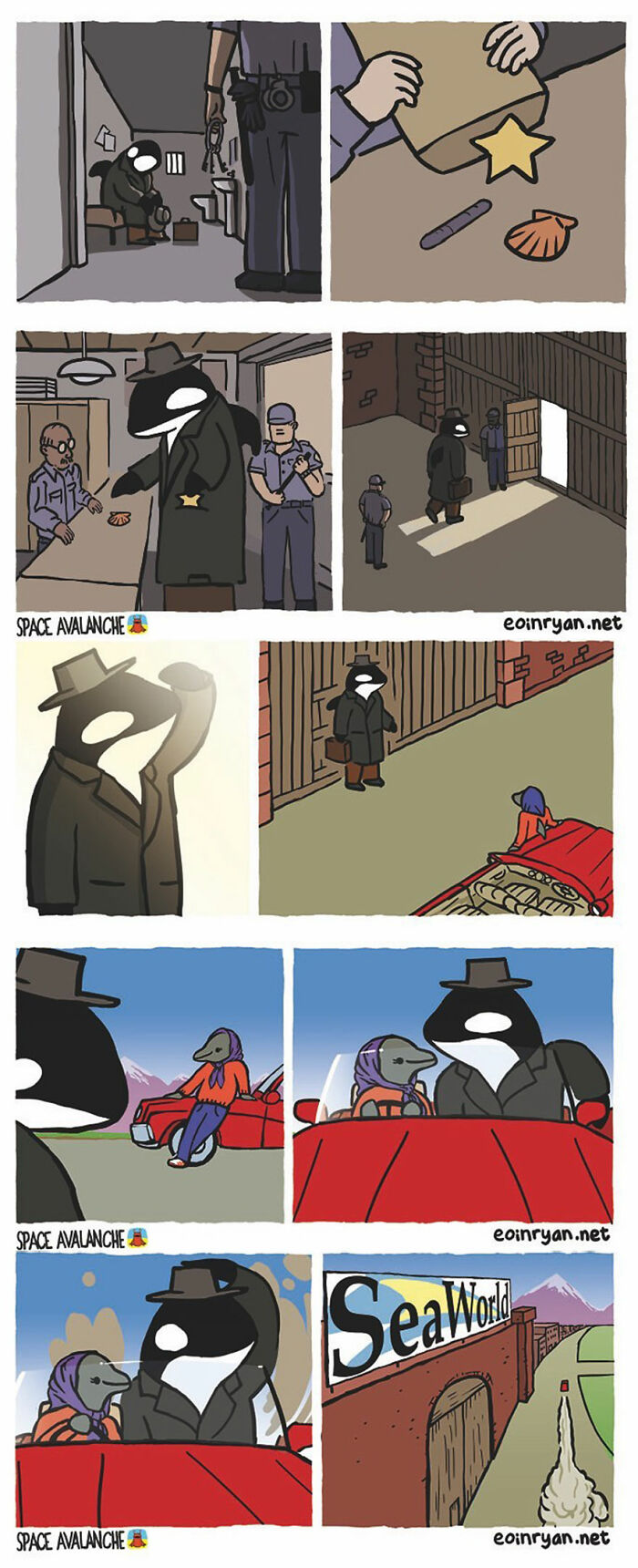 Darkly funny comics from Space Avalanche featuring anthropomorphic characters in quirky, peculiar humor scenes.