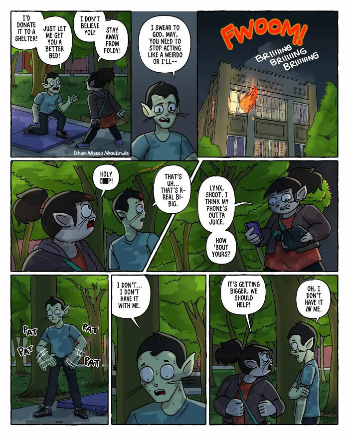 Comic panels showing two friends in a chaotic situation, capturing the chaos of sharing a home with friends.