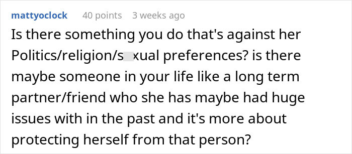 Screenshot of an online comment discussing sibling conflict and family dynamics involving blocking on Instagram.