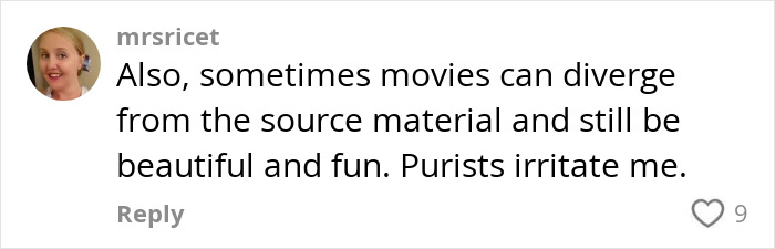 Screenshot of a social media comment discussing the Margot Robbie Wuthering Heights trailer and movie adaptation views. Screenshot of a social media comment discussing the Margot Robbie Wuthering Heights trailer and movie adaptation views.