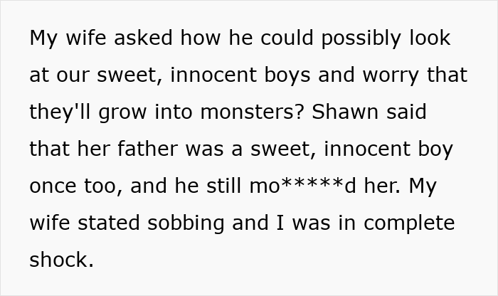 Text excerpt from story showing a man’s theory that caused his brother-in-law’s wife to cry at Thanksgiving.