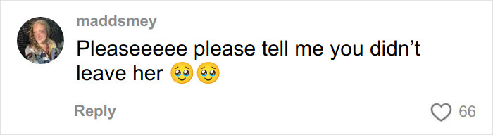 Comment expressing concern with pleading emojis in a social media post about a trapped dog rescued by urban explorers. Comment expressing concern with pleading emojis in a social media post about a trapped dog rescued by urban explorers.