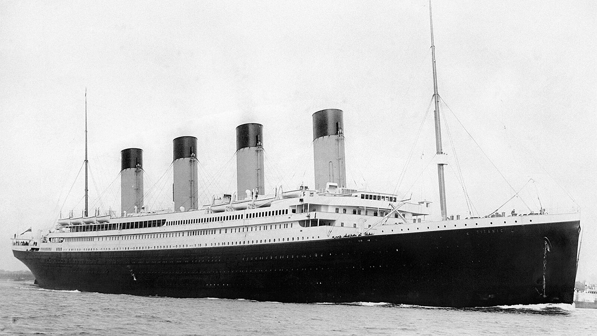 Historic black and white image of the Titanic ocean liner, a famous mystery that once baffled the world but is now solved.