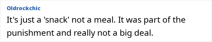 Comment discussing a 5-year-old left hungry at school after a teacher denies him his snack as punishment for fighting.