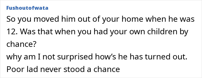 Comment discussing a family relationship and moving a child out of the son&rsquo;s house at age 12.