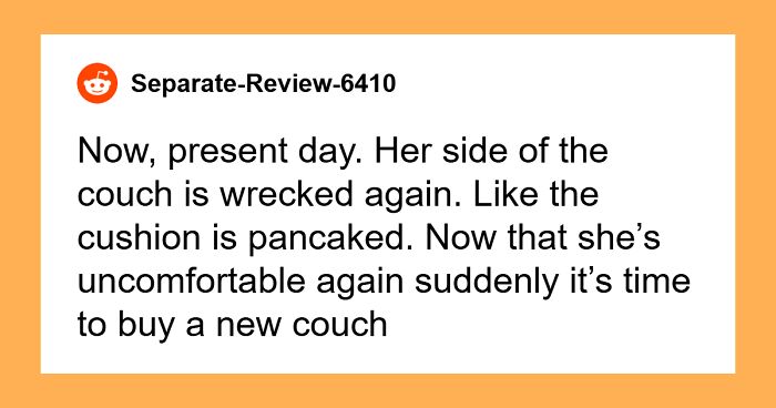 Woman Doesn’t Think It’s Fair For Her To Pay 50% For A New Couch Because She’s Thinner