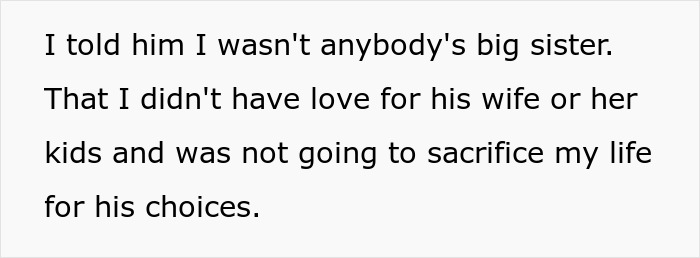Text message conversation describing a 19-year-old refusing the caregiver role for disabled stepsister and facing anger. Text message conversation describing a 19-year-old refusing the caregiver role for disabled stepsister and facing anger.