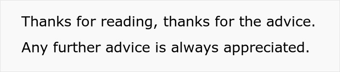 Text on white background expressing gratitude for advice and requesting further advice, related to guy finding out ex-wife cheated with best man.
