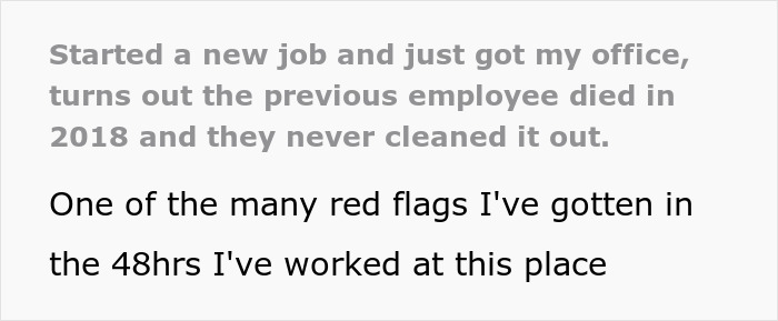 Man starts new job tasked with cleaning out deceased coworker’s office frozen in grime after years of neglect. Man starts new job tasked with cleaning out deceased coworker’s office frozen in grime after years of neglect.