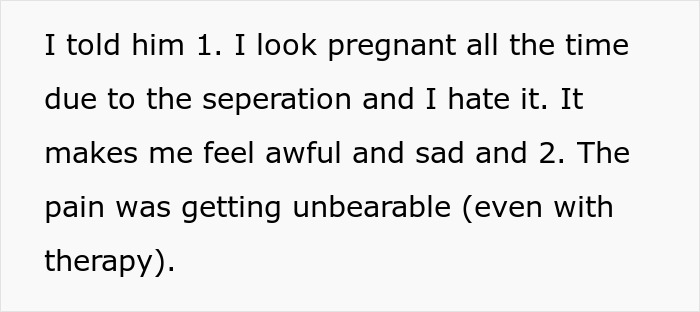 Text excerpt about woman feeling sad due to separation and unbearable pain despite therapy, related to tummy tuck dreams. Text excerpt about woman feeling sad due to separation and unbearable pain despite therapy, related to tummy tuck dreams.