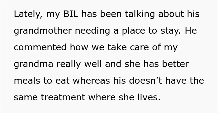 Text discussing a brother-in-law trying to shift responsibility for grandmother’s care to wife’s siblings and being called selfish. Text discussing a brother-in-law trying to shift responsibility for grandmother’s care to wife’s siblings and being called selfish.