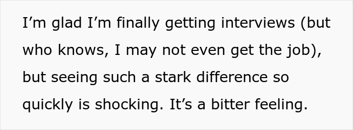 Text image showing a woman expressing shock after changing her name to a more white-sounding one and getting more job offers. Text image showing a woman expressing shock after changing her name to a more white-sounding one and getting more job offers.