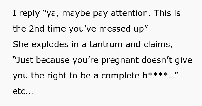 Text excerpt showing a tense exchange between pregnant woman and sister after Thanksgiving disaster leading to no-contact. Text excerpt showing a tense exchange between pregnant woman and sister after Thanksgiving disaster leading to no-contact.