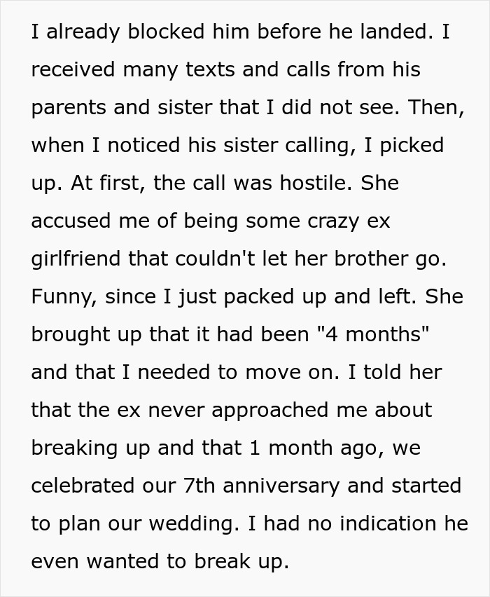Text excerpt of a man announcing to everyone except his girlfriend of 7 years that they broke up, causing confusion and conflict. Text excerpt of a man announcing to everyone except his girlfriend of 7 years that they broke up, causing confusion and conflict.
