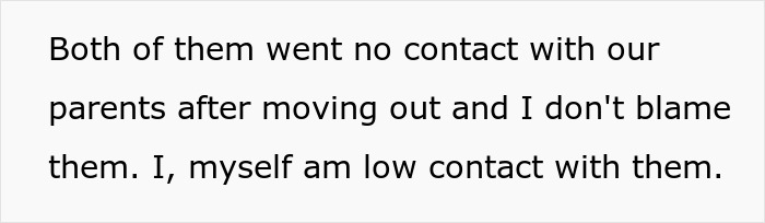 Text excerpt about family no contact, related to 23YO demanding rich golden child pays allowance for doing nothing.
