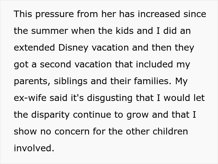 Text about cheater wanting rich ex to provide for kids, upset over only son taken on fancy trips and disparity growing. Text about cheater wanting rich ex to provide for kids, upset over only son taken on fancy trips and disparity growing.
