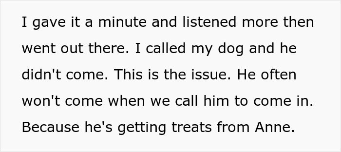 Text about elderly lady allegedly planning to steal neighbor’s dog, with owner in shock discussing dog not coming when called. Text about elderly lady allegedly planning to steal neighbor’s dog, with owner in shock discussing dog not coming when called.