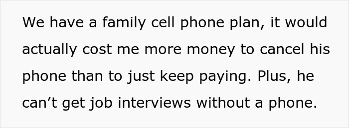 Text about a family cell phone plan and difficulties canceling it due to a 20-year-old mooching off parents. Text about a family cell phone plan and difficulties canceling it due to a 20-year-old mooching off parents.