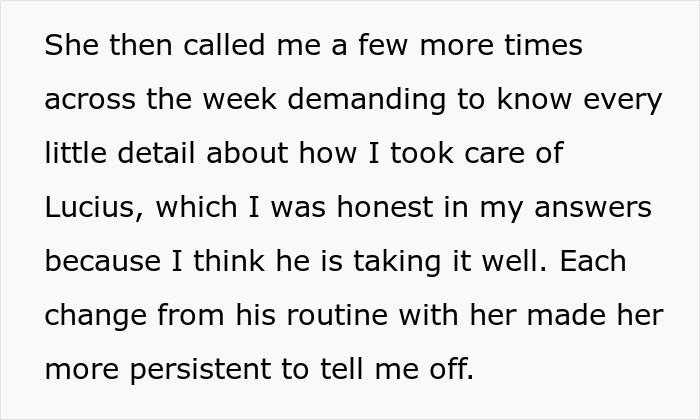 Woman adopts dog and faces persistent harassment from previous owners about name, food, and vet care changes.
